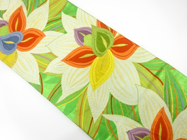 JAPANESE KIMONO / ANTIQUE FUKURO OBI / SILK / WOVEN FLOWERS